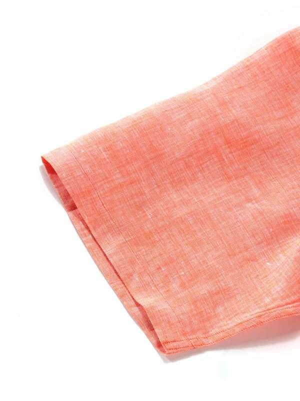 Positano Orange Solid Half Sleeve Classic Fit Semi Formal European Flax Linen Shirt