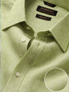 Positano Green Solid Full Sleeve Single Cuff Classic Fit Semi Formal French Flax Linen Shirt