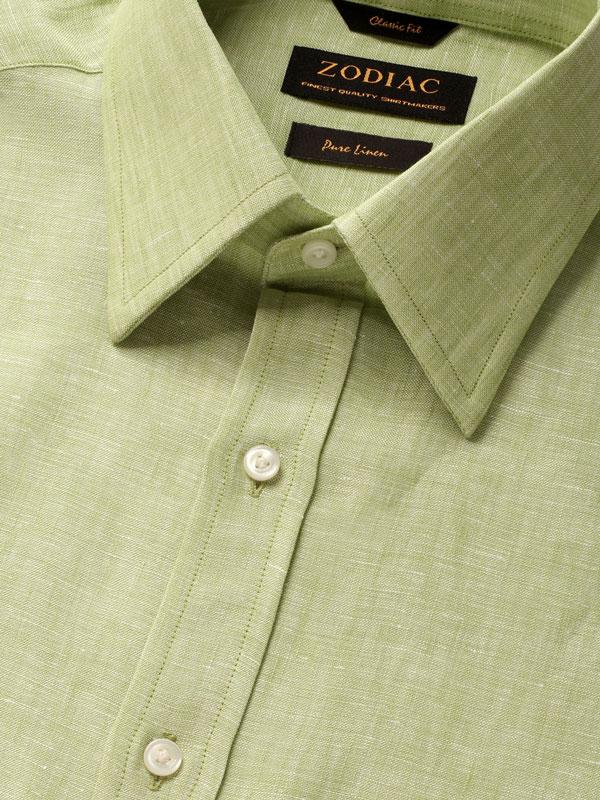 Positano Green Solid Full Sleeve Single Cuff Classic Fit Semi Formal French Flax Linen Shirt