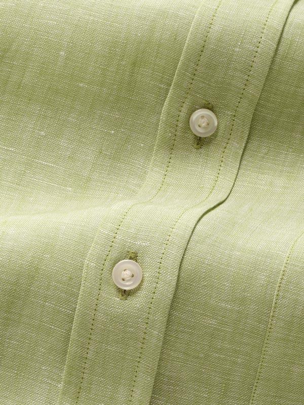 Positano Green Solid Full Sleeve Single Cuff Classic Fit Semi Formal French Flax Linen Shirt
