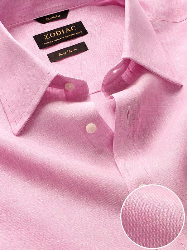 Positano Pink Solid Full Sleeve Single Cuff Classic Fit Semi Formal European Flax Linen Shirt