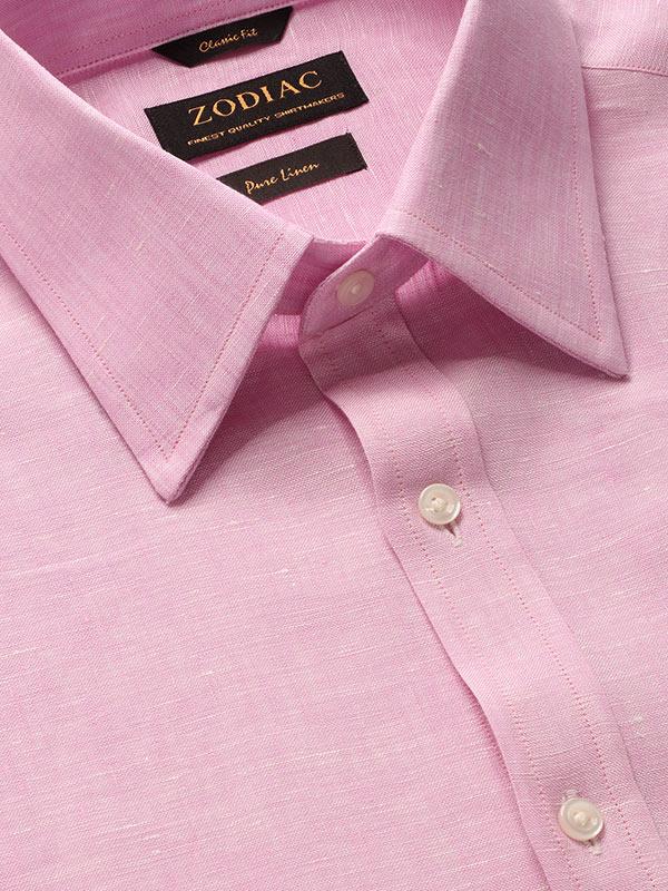 Positano Pink Solid Full Sleeve Single Cuff Classic Fit Semi Formal European Flax Linen Shirt