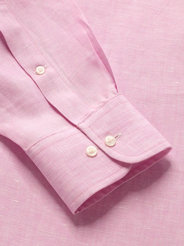 Positano Pink Solid Full Sleeve Single Cuff Classic Fit Semi Formal European Flax Linen Shirt