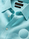 Positano Turquoise Solid Half Sleeve Classic Fit Semi Formal French Flax Linen Shirt