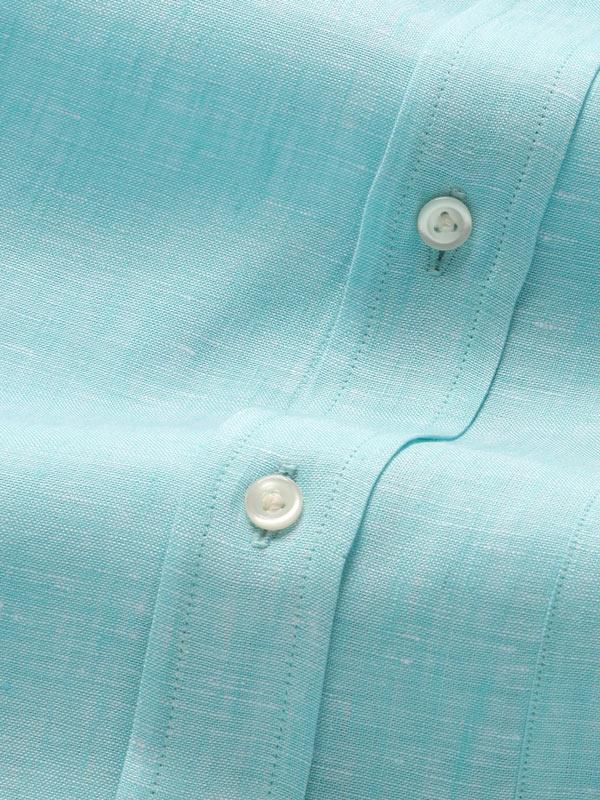 Positano Turquoise Solid Half Sleeve Classic Fit Semi Formal French Flax Linen Shirt