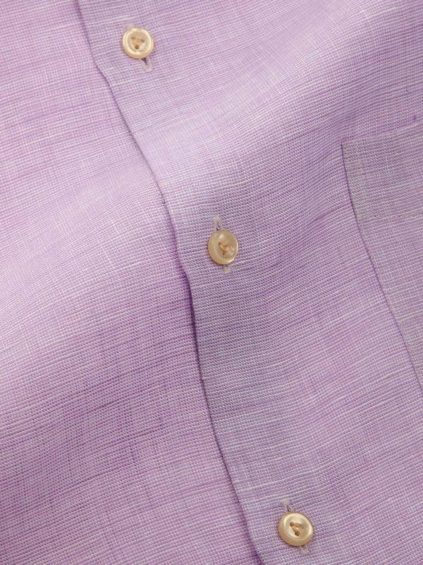 Positano Lilac Solid Full Sleeve Single Cuff Tailored Fit Semi Formal French Flax Linen Shirt