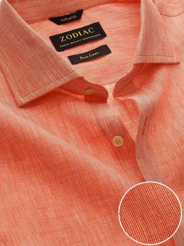 Positano Orange Solid Full Sleeve Single Cuff Tailored Fit Semi Formal French Flax Linen Shirt