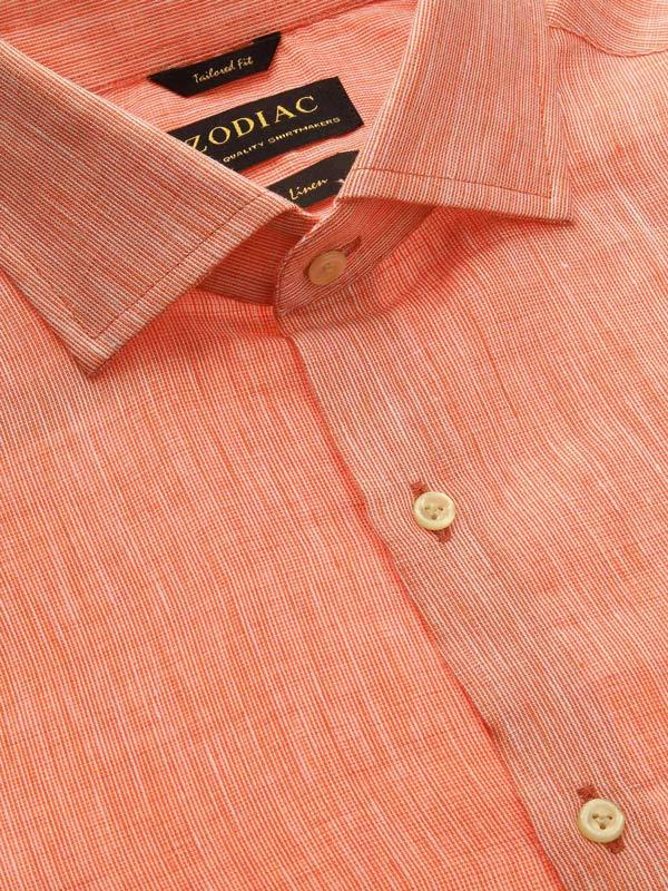 Positano Orange Solid Full Sleeve Single Cuff Tailored Fit Semi Formal French Flax Linen Shirt