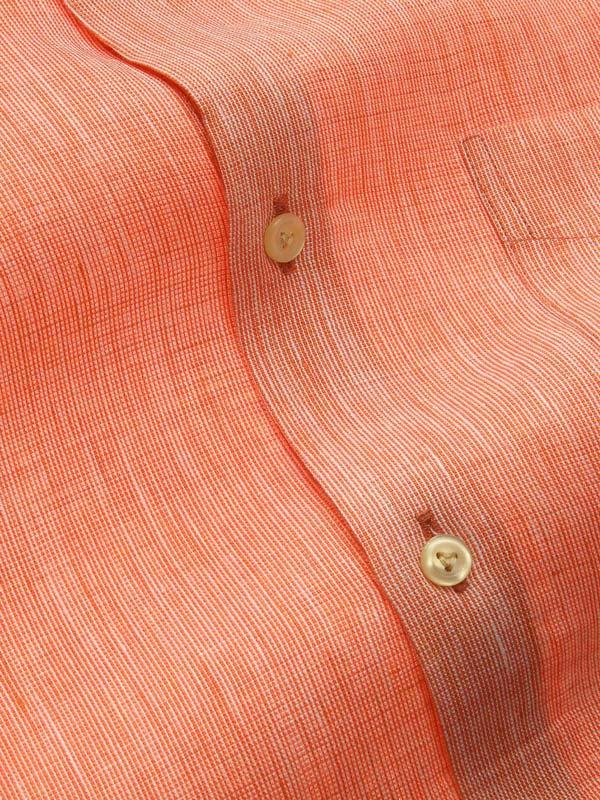 Positano Orange Solid Full Sleeve Single Cuff Tailored Fit Semi Formal French Flax Linen Shirt