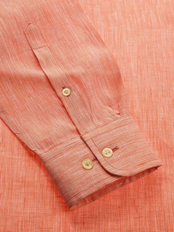 Positano Orange Solid Full Sleeve Single Cuff Tailored Fit Semi Formal French Flax Linen Shirt
