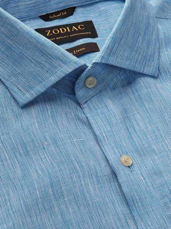 Positano Turquoise Solid Full Sleeve Single Cuff Tailored Fit Semi Formal French Flax Linen Shirt