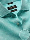 Positano Aqua Solid Full Sleeve Single Cuff Tailored Fit Semi Formal French Flax Linen Shirt