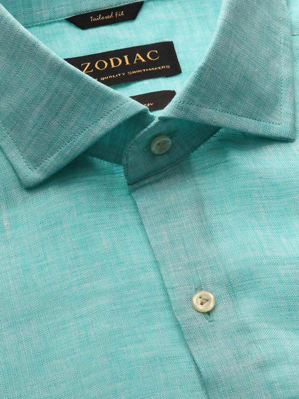 Positano Aqua Solid Full Sleeve Single Cuff Tailored Fit Semi Formal French Flax Linen Shirt