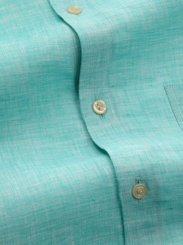 Positano Aqua Solid Full Sleeve Single Cuff Tailored Fit Semi Formal French Flax Linen Shirt