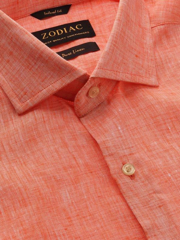 Positano Orange Solid Full Sleeve Single Cuff Tailored Fit Semi Formal French Flax Linen Shirt