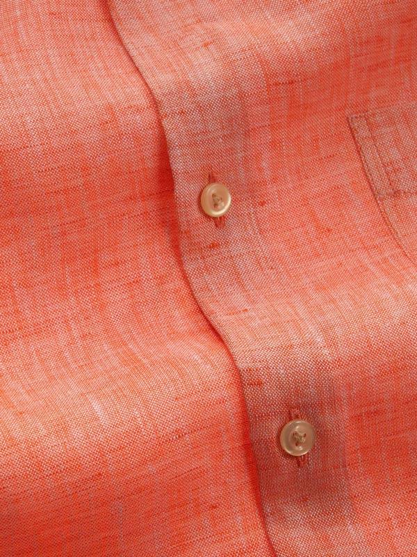Positano Orange Solid Full Sleeve Single Cuff Tailored Fit Semi Formal French Flax Linen Shirt