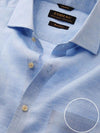 Positano Sky Solid Full Sleeve Single Cuff Tailored Fit Semi Formal European Flax Linen Shirt