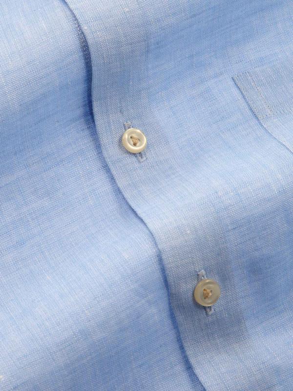 Positano Sky Solid Full Sleeve Single Cuff Tailored Fit Semi Formal European Flax Linen Shirt