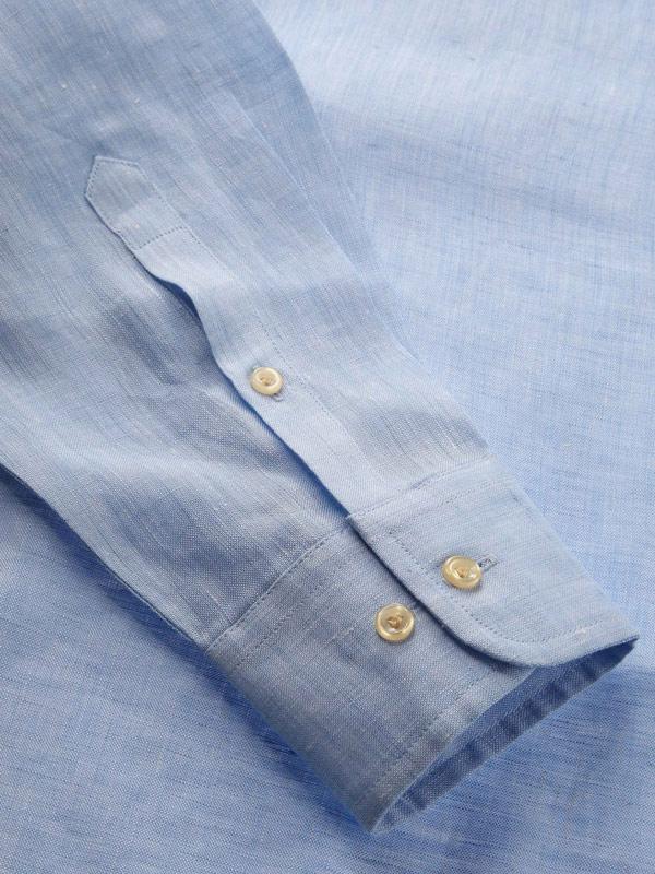 Positano Sky Solid Full Sleeve Single Cuff Tailored Fit Semi Formal European Flax Linen Shirt