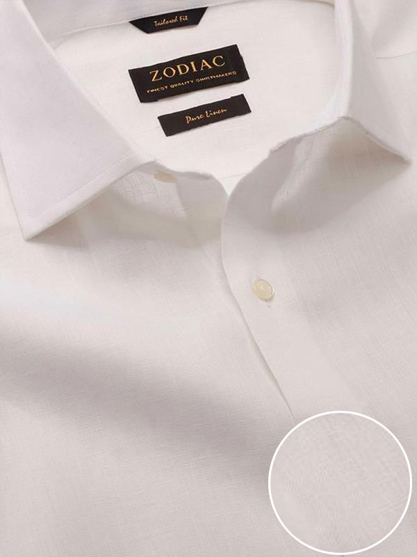 Positano White Solid Full Sleeve Single Cuff Tailored Fit Semi Formal European Flax Linen Shirt