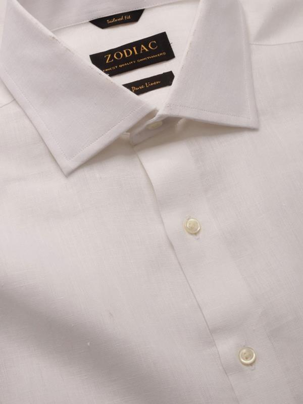 Positano White Solid Full Sleeve Single Cuff Tailored Fit Semi Formal European Flax Linen Shirt