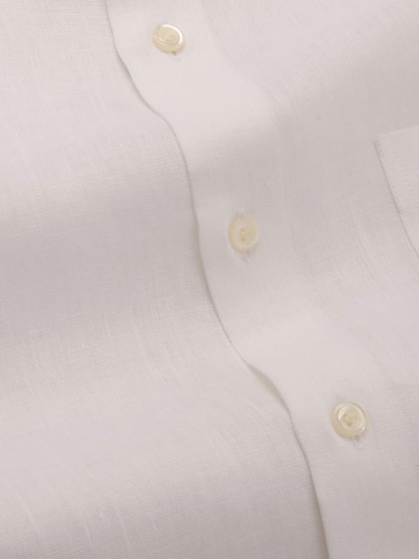 Positano White Solid Full Sleeve Single Cuff Tailored Fit Semi Formal European Flax Linen Shirt
