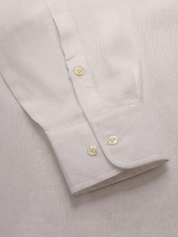 Positano White Solid Full Sleeve Single Cuff Tailored Fit Semi Formal European Flax Linen Shirt