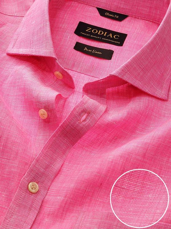 Positano Pink Solid Full Sleeve Single Cuff Classic Fit Semi Formal European Flax Linen Shirt