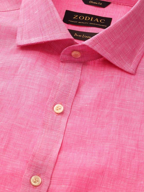 Positano Pink Solid Full Sleeve Single Cuff Classic Fit Semi Formal European Flax Linen Shirt