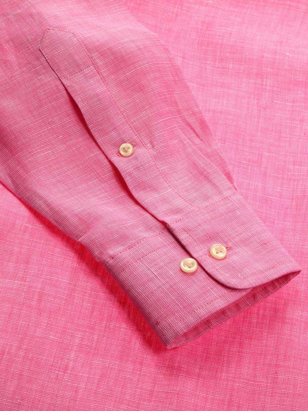 Positano Pink Solid Full Sleeve Single Cuff Classic Fit Semi Formal European Flax Linen Shirt