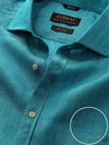 Positano Teal Solid Full Sleeve Single Cuff Classic Fit Semi Formal French Flax Linen Shirt