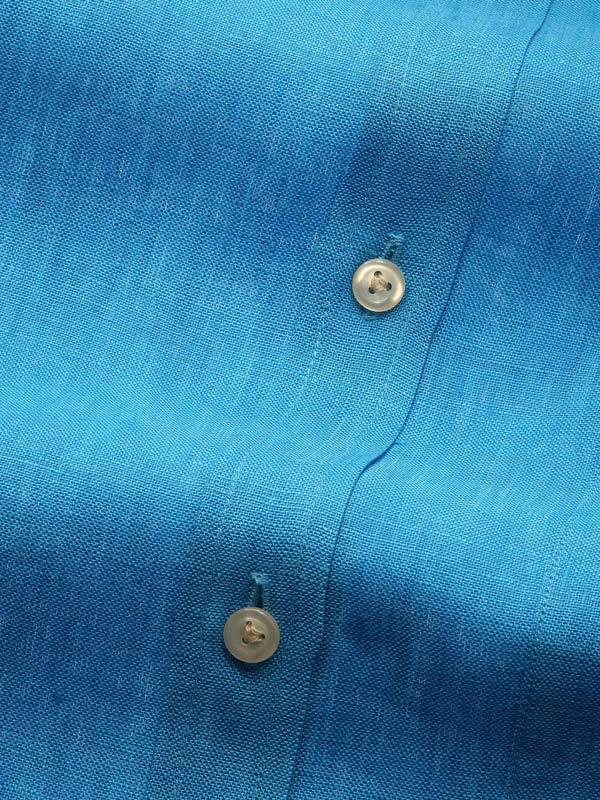 Positano Turquoise Solid Full Sleeve Single Cuff Classic Fit Semi Formal French Flax Linen Shirt