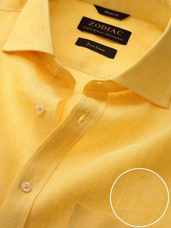 Positano Yellow Solid Full Sleeve Single Cuff Classic Fit Semi Formal French Flax Linen Shirt