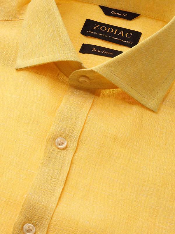 Positano Yellow Solid Full Sleeve Single Cuff Classic Fit Semi Formal French Flax Linen Shirt