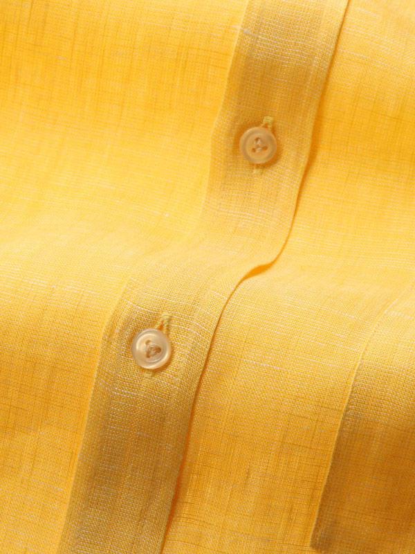 Positano Yellow Solid Full Sleeve Single Cuff Classic Fit Semi Formal French Flax Linen Shirt