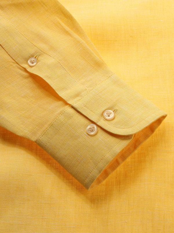 Positano Yellow Solid Full Sleeve Single Cuff Classic Fit Semi Formal French Flax Linen Shirt