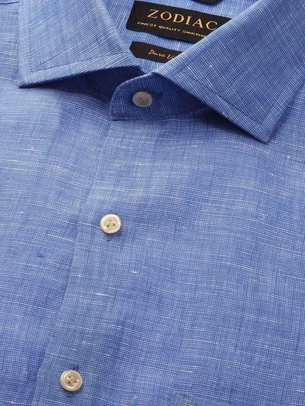 Positano Blue Solid Full Sleeve Single Cuff Tailored Fit Semi Formal French Flax Linen Shirt