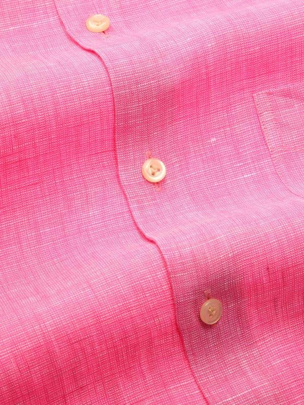 Positano Pink Solid Full Sleeve Single Cuff Tailored Fit Semi Formal French Flax Linen Shirt
