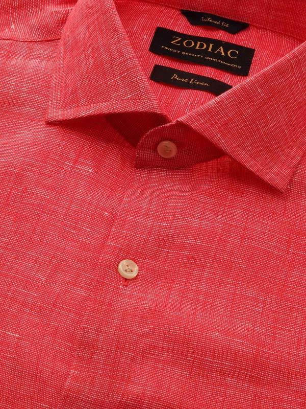 Positano Red Solid Full Sleeve Single Cuff Tailored Fit Semi Formal French Flax Linen Shirt