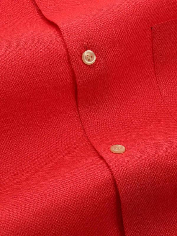 Positano Red Solid Full Sleeve Single Cuff Tailored Fit Semi Formal French Flax Linen Shirt