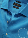 Positano Turquoise Solid Full Sleeve Single Cuff Tailored Fit Semi Formal French Flax Linen Shirt