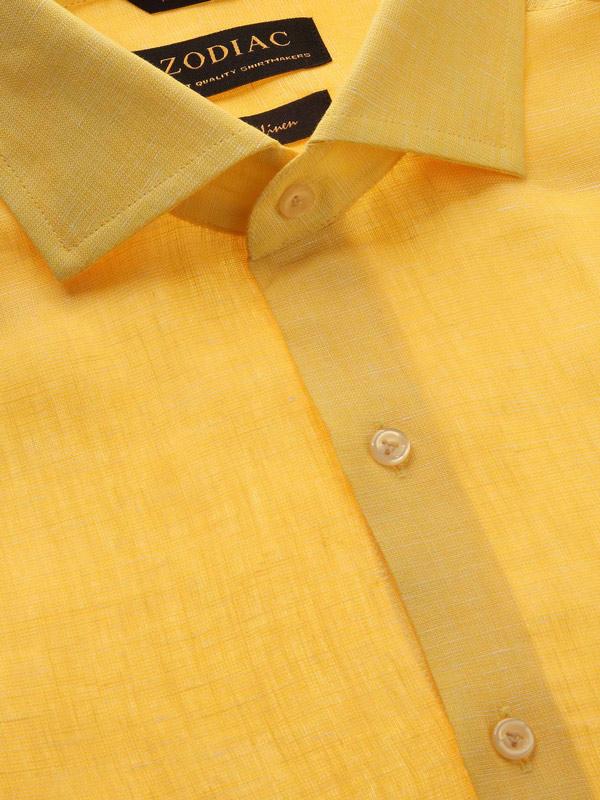Positano Yellow Solid Full Sleeve Single Cuff Tailored Fit Semi Formal French Flax Linen Shirt