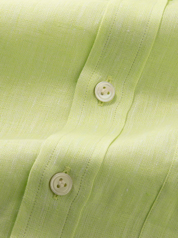 Positano Lime Solid Full Sleeve Classic Fit Semi Formal European Flax Linen Shirt