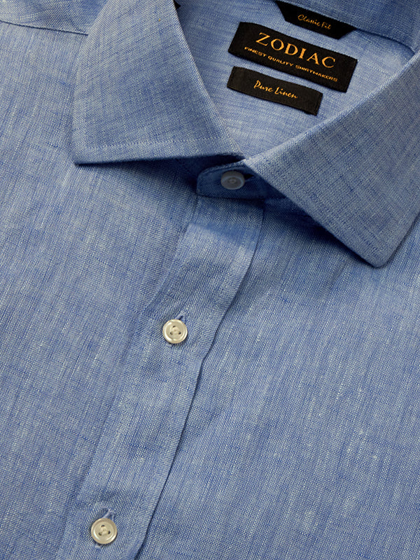 Positano Blue Solid Half Sleeve Classic Fit Semi Formal European Flax Linen Shirt