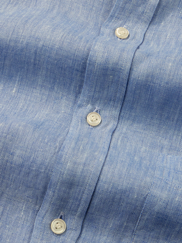 Positano Blue Solid Half Sleeve Classic Fit Semi Formal European Flax Linen Shirt