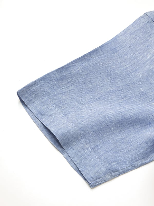 Positano Blue Solid Half Sleeve Classic Fit Semi Formal European Flax Linen Shirt