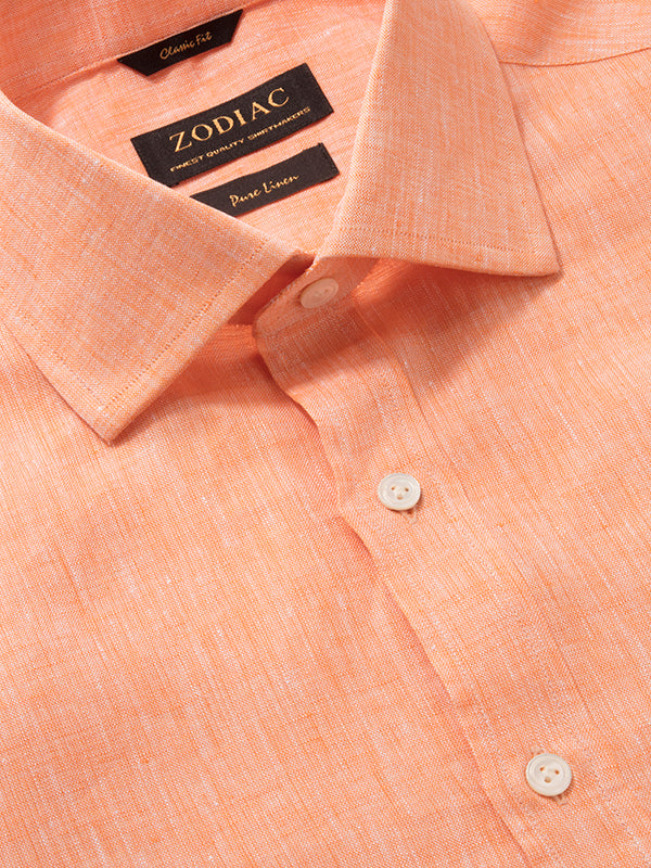 Positano Orange Solid Full Sleeve Classic Fit Semi Formal European Flax Linen Shirt