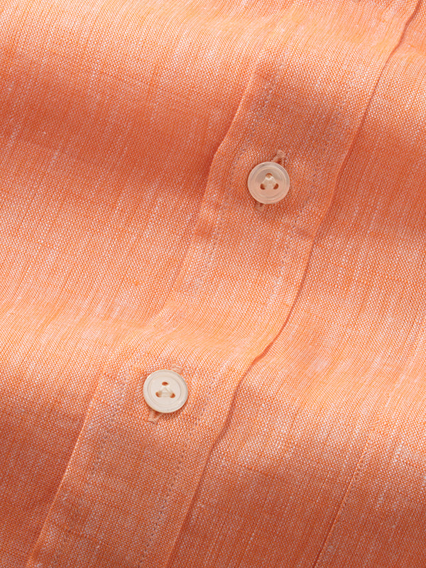 Positano Orange Solid Full Sleeve Classic Fit Semi Formal European Flax Linen Shirt