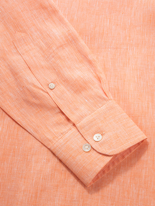 Positano Orange Solid Full Sleeve Classic Fit Semi Formal European Flax Linen Shirt