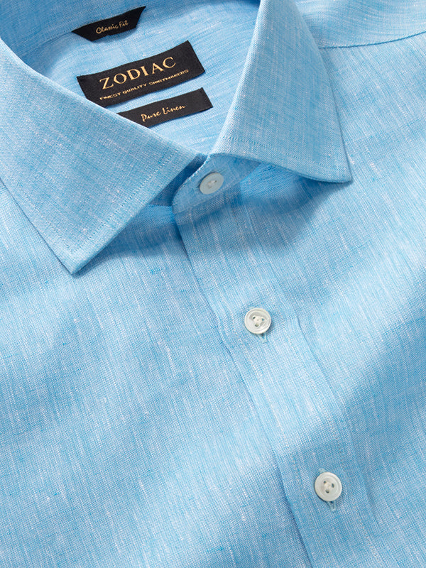 Positano Turquoise Solid Half Sleeve Classic Fit Semi Formal European Flax Linen Shirt